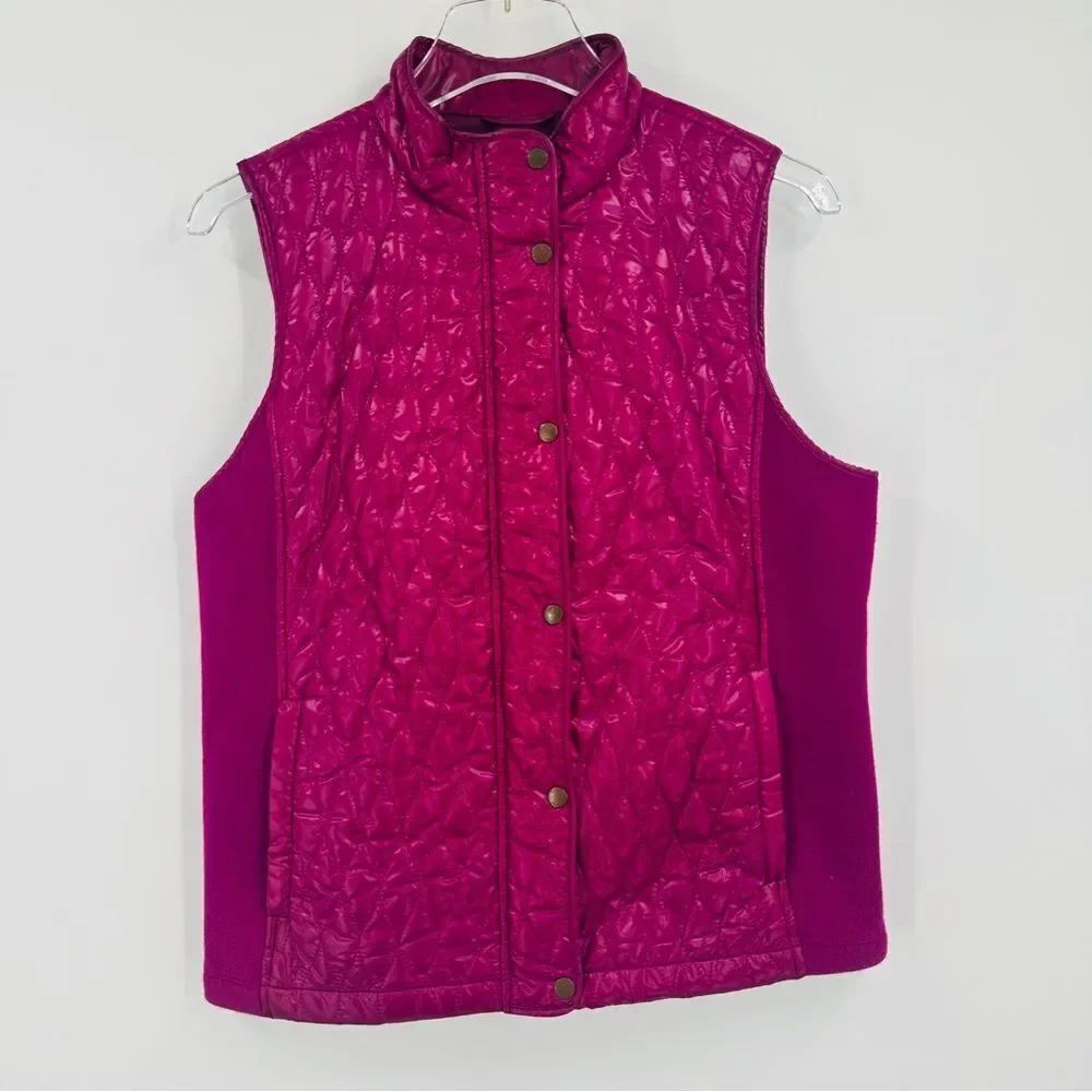 Talbots Petites Quilted Puffer Vest Pink Full Zip Snap Front MP